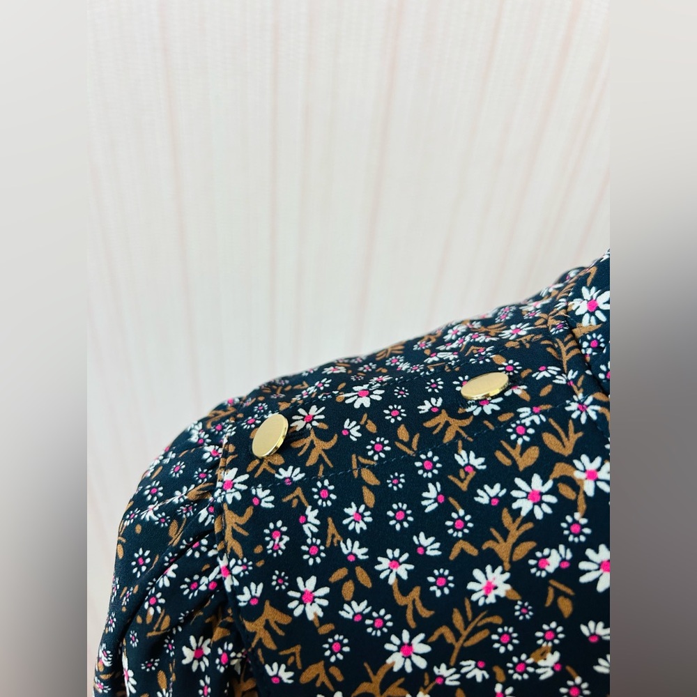 Loft Floral Ruffle Neck Bib Blouse - Picture 7 of 9